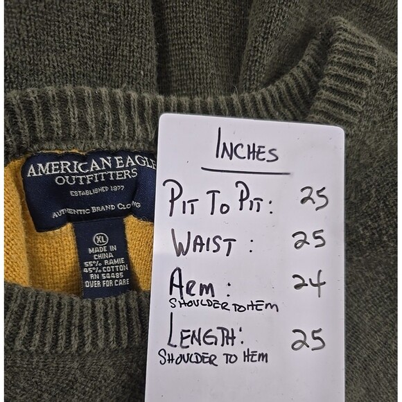 Vintage American Eagle Outfitters Sweater Mens XL Olive Green V Neck Pullover - Picture 5 of 7